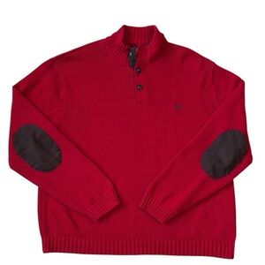 Chaps Red Cotton Knit Mock Neck Pullover Sweater Elbow Patches Holidays Warm XXL